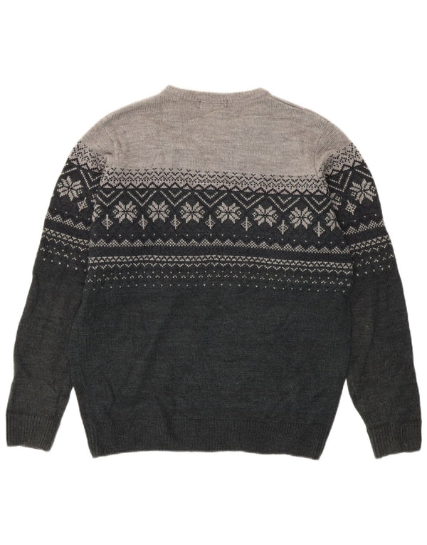 JAMES PRINGLE Herre Boat Neck Jumper Sweater Medium Grey Fair Isle Akryl
