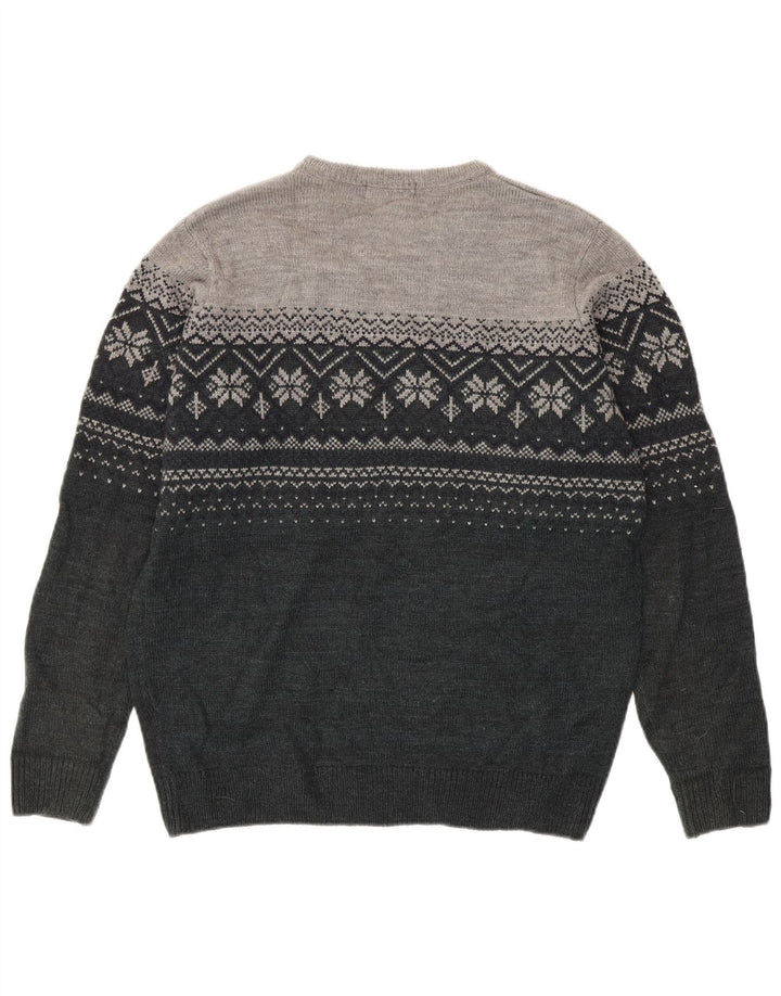 JAMES PRINGLE Herre Boat Neck Jumper Sweater Medium Grey Fair Isle Akryl