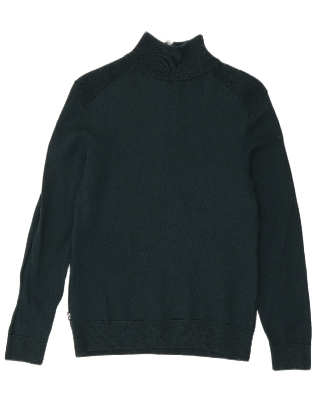 Hugo Boss Dame Zip Neck Jumper Sweater UK 12 Medium Green Virgin Wool