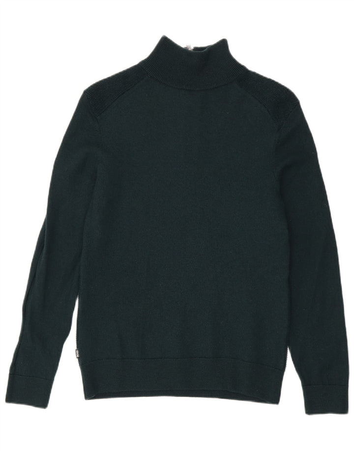 Hugo Boss Dame Zip Neck Jumper Sweater UK 12 Medium Green Virgin Wool