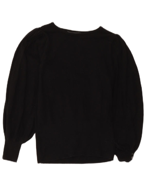 MINT FLØJEL Dame Boat Neck Jumper Sweater UK 8 Small Black Bomuld