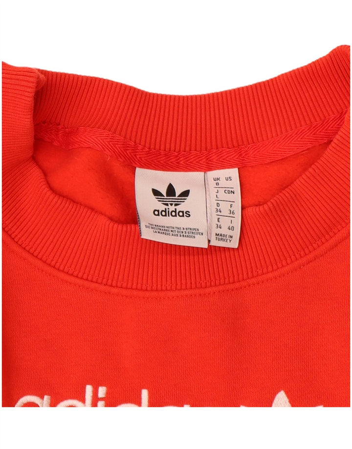 Adidas Dame Oversized Grafisk Sweatshirt Jumper UK 8 Small Orange Bomuld