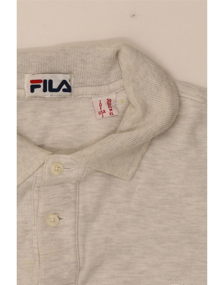 FILA Mens Long Sleeve Polo Shirt IT 50 Medium Grey Cotton Vintage Fila and Second-Hand Fila from Messina Hembry 