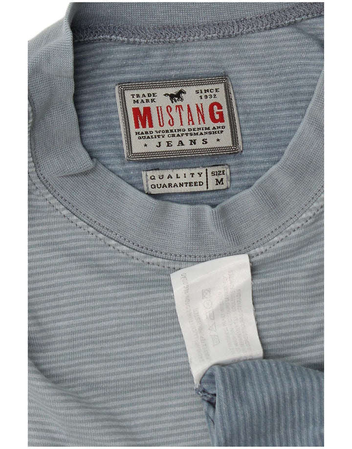 Mustang herre T-shirt top mellemblå nålestribet bomuld