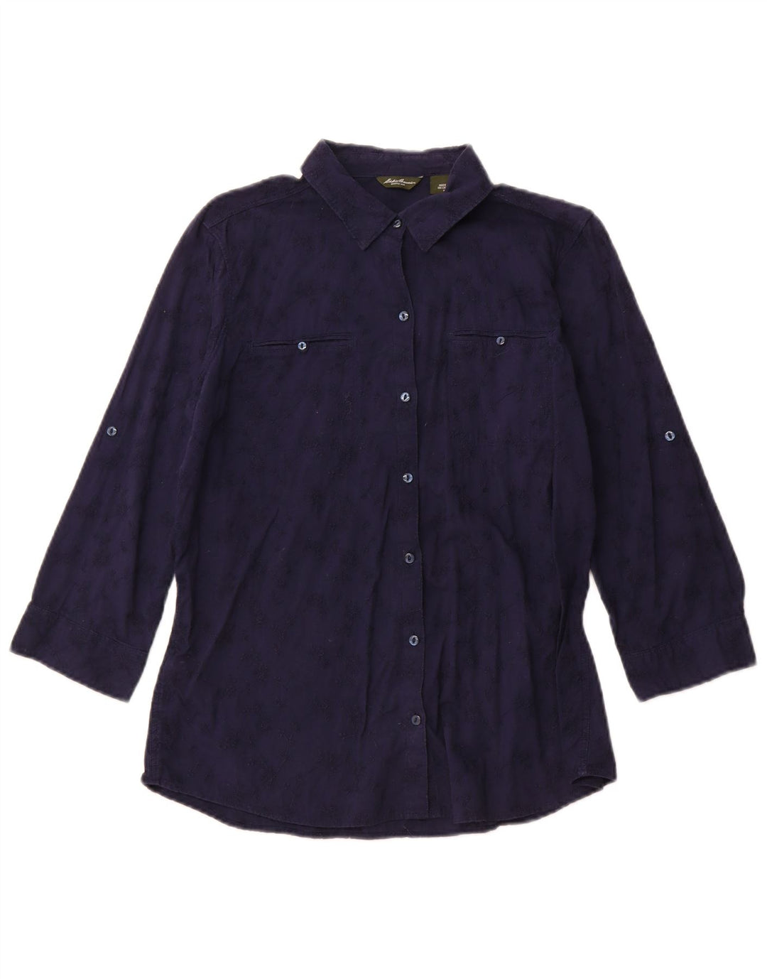 Eddie Bauer Dameskjortebluse UK 14 Medium Navyblå Blomsterbomuld