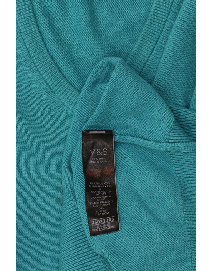 Marks & Spencer Herre V-hals sweater 2XL turkis bomuld