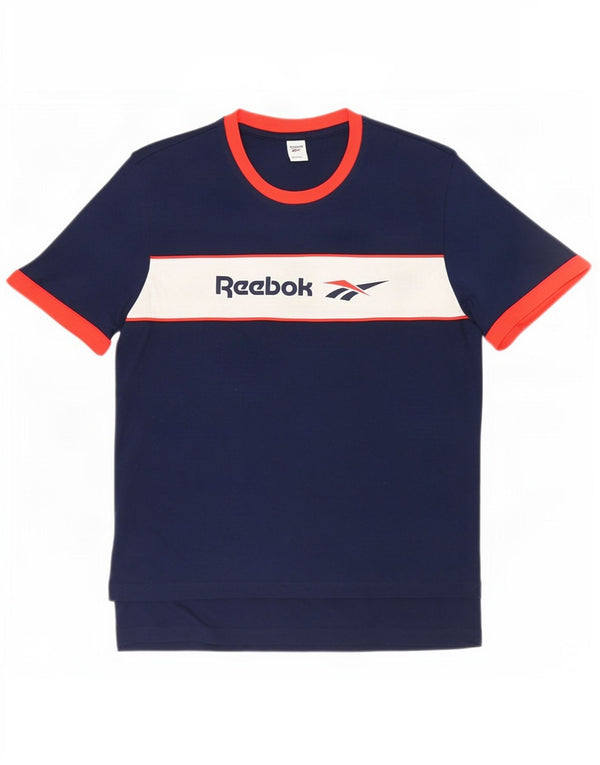 Reebok Herre grafisk T-shirt Top Stor Marineblå Colourblock Bomuld