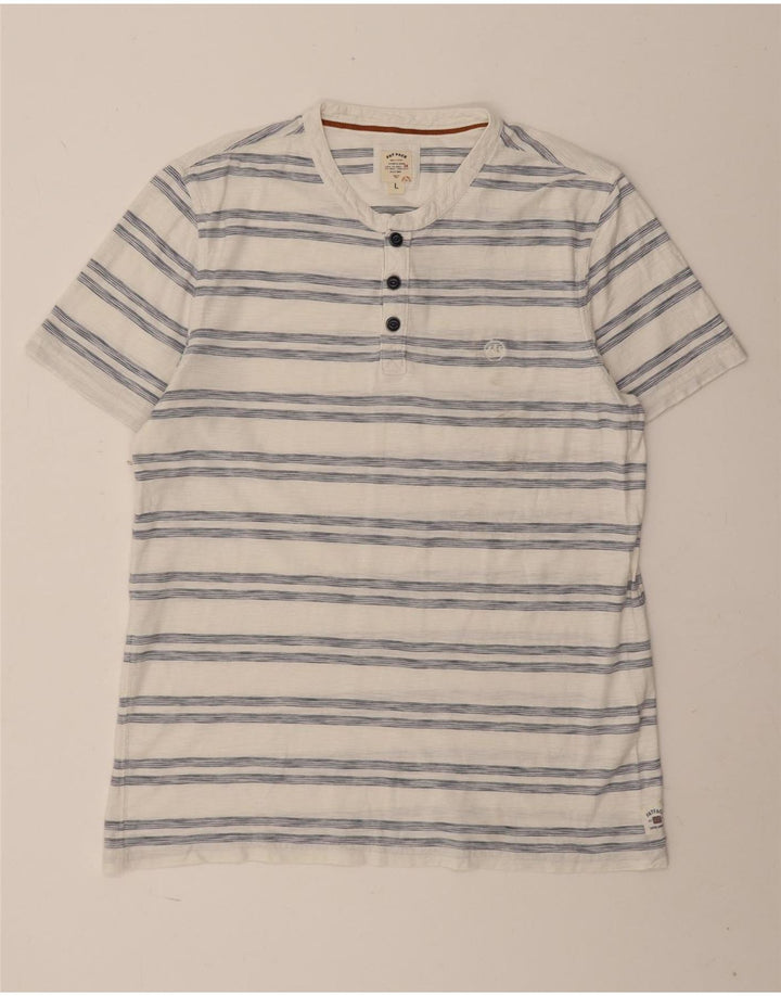 Fat Face Herre T-Shirt Top Stor hvid stribet bomuld