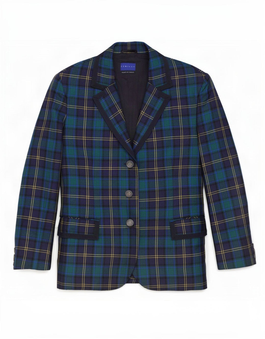 Dominew Dame 3 Button Blazer Jacket IT 50 XL Grøn Ternet Virgin Wool