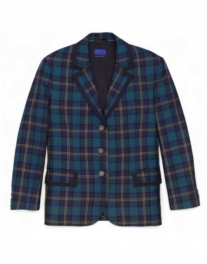 Dominew Dame 3 Button Blazer Jacket IT 50 XL Grøn Ternet Virgin Wool