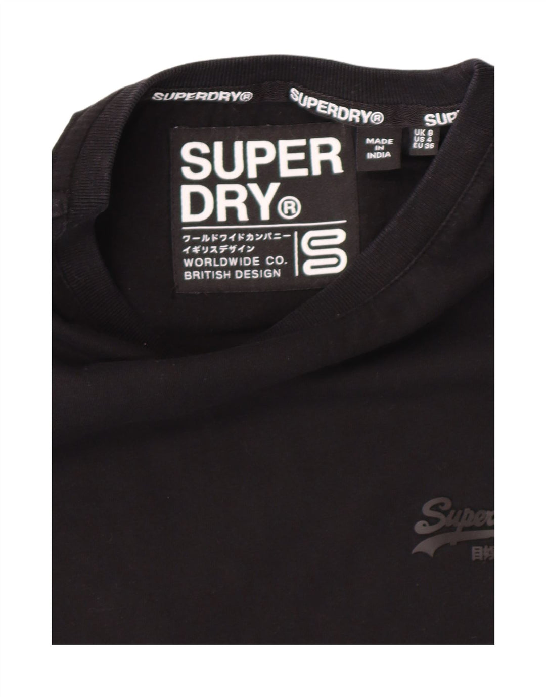 SUPERDRY Womens T-Shirt Top UK 8 Small Black Vintage Superdry and Second-Hand Superdry from Messina Hembry 