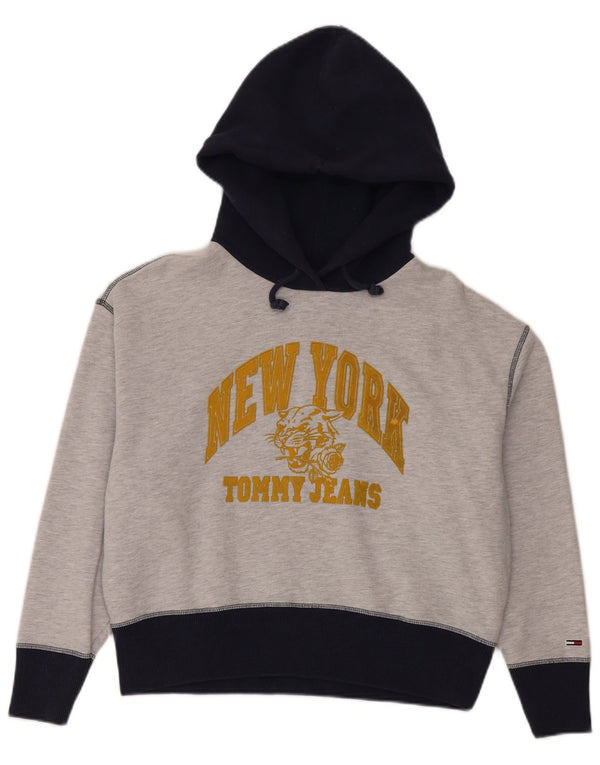 Tommy Hilfiger Dame Oversized Hoodie Jumper UK 10 Small Grey Colourblock