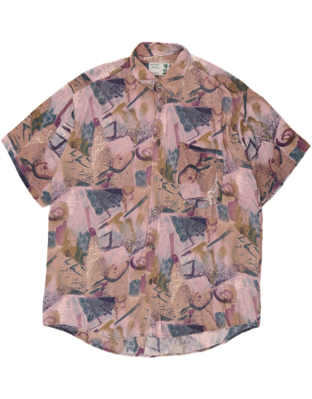 Coconut Herre kortærmet skjorte Stor flerfarvet Patchwork Viscose
