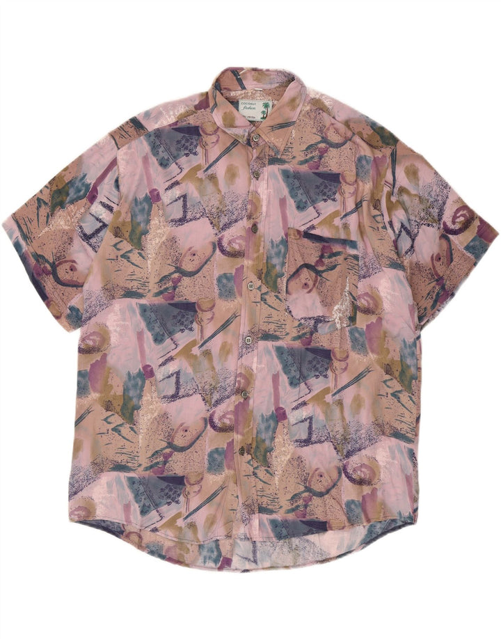 Coconut Herre kortærmet skjorte Stor flerfarvet Patchwork Viscose