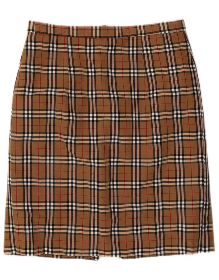 VINTAGE Blyantnederdel til kvinder W28 Medium Brown Check