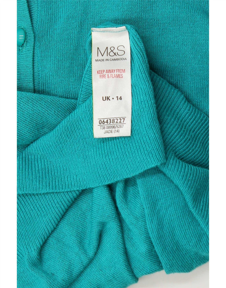 Marks & Spencer Dame Cardigan Sweater UK 14 Stor turkis viskose