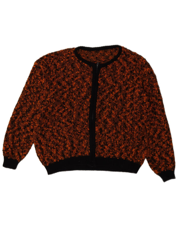 Vintage dame cardigan sweater med fuld lynlås UK 18 XL Brun Flecked