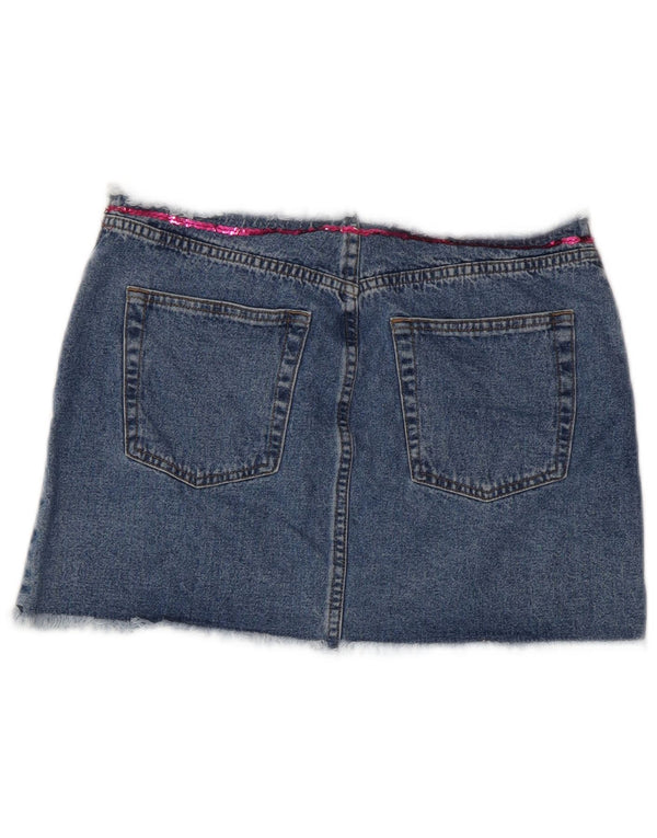 Benetton Dame Mini Denim Nederdel IT 44 Medium W28 Blå Blomster Bomuld