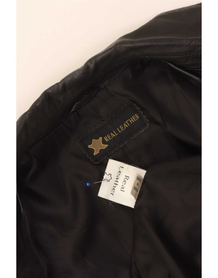 Vintage dame 3-knaps læder blazerjakke UK 14 medium sort læder
