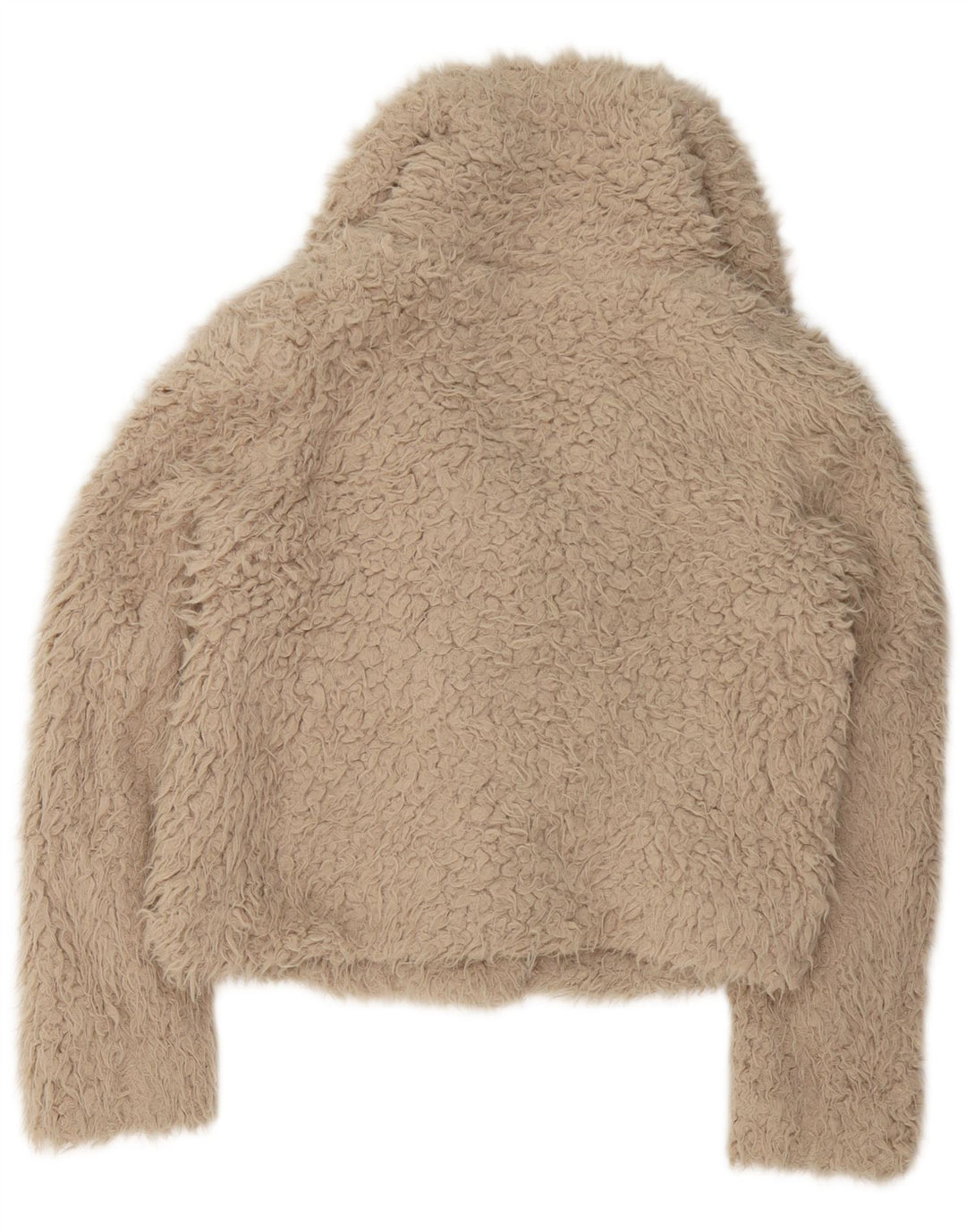 Zara Womens Oversized Crop Teddy Bear Jacket UK 10 Small Beige Polyester