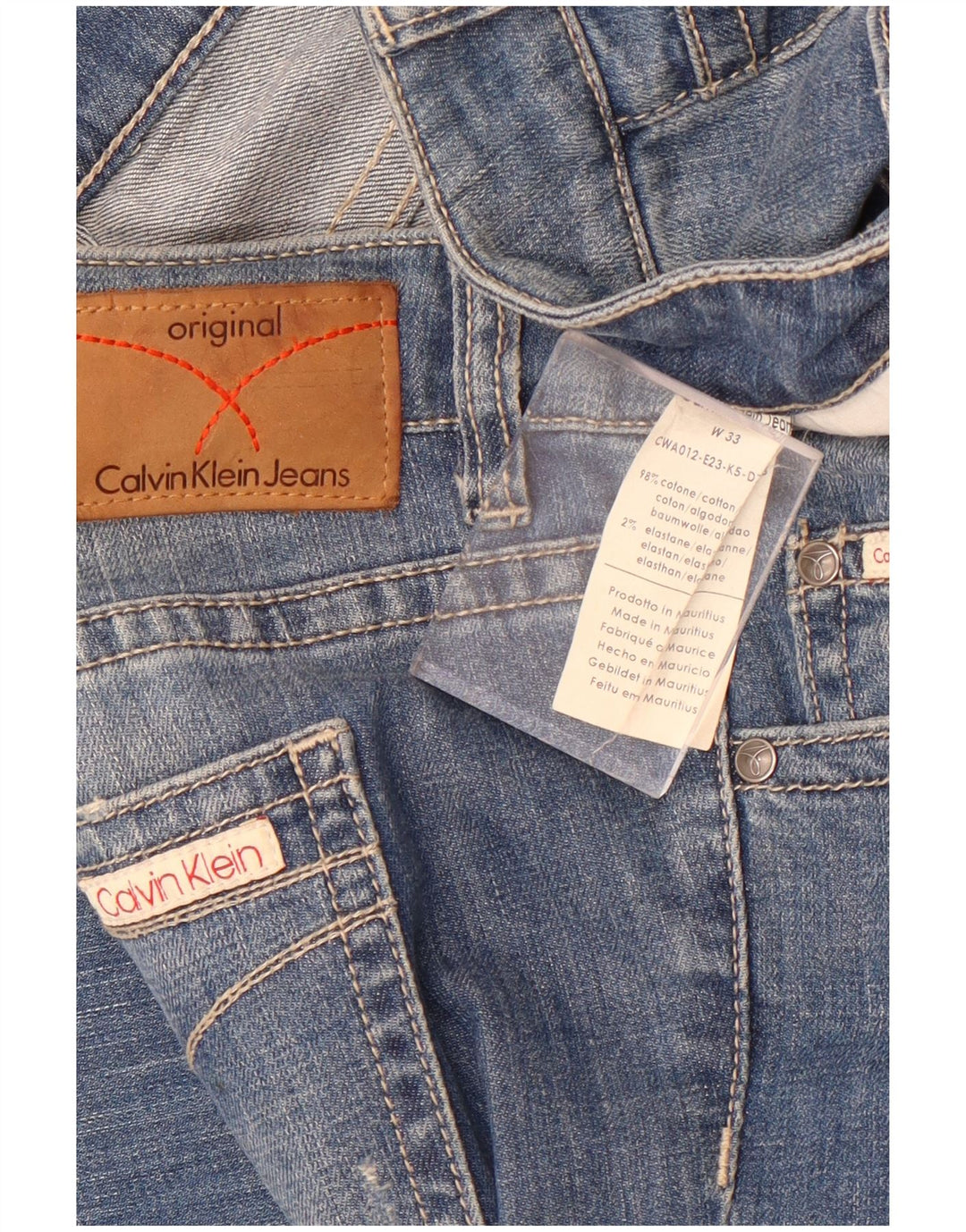 Calvin Klein Dame Distressed Straight Jeans W33 L32 Blå Bomuld