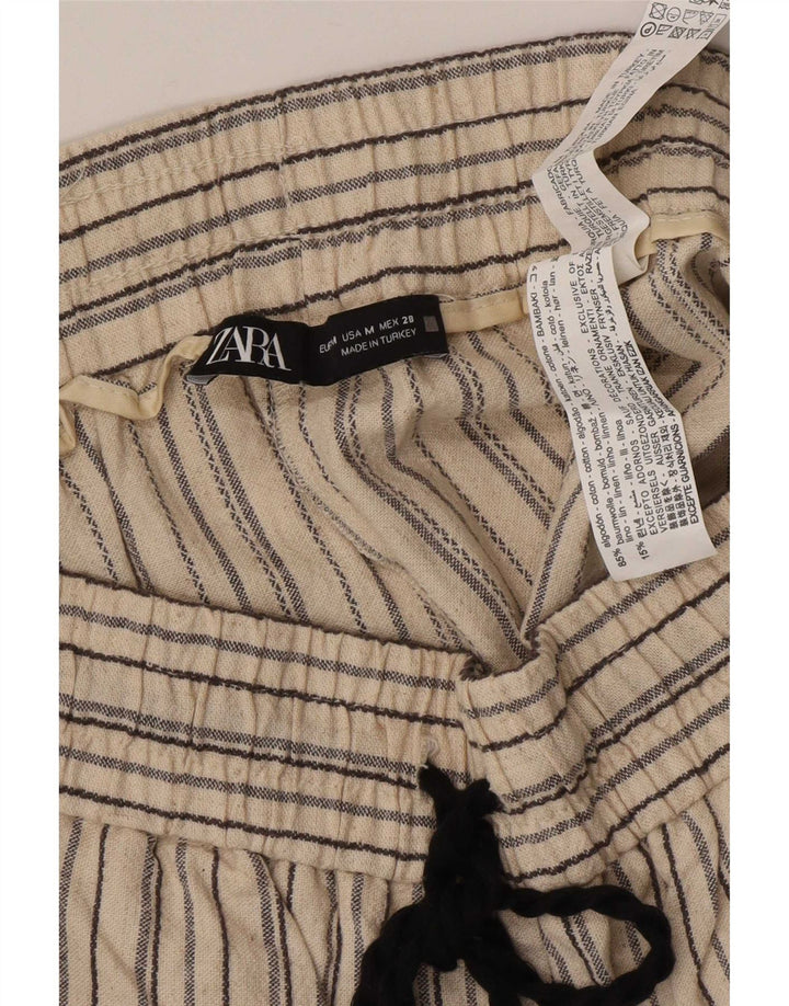 Zara Chino Shorts til kvinder Medium W28 Beige Stribet Bomuld