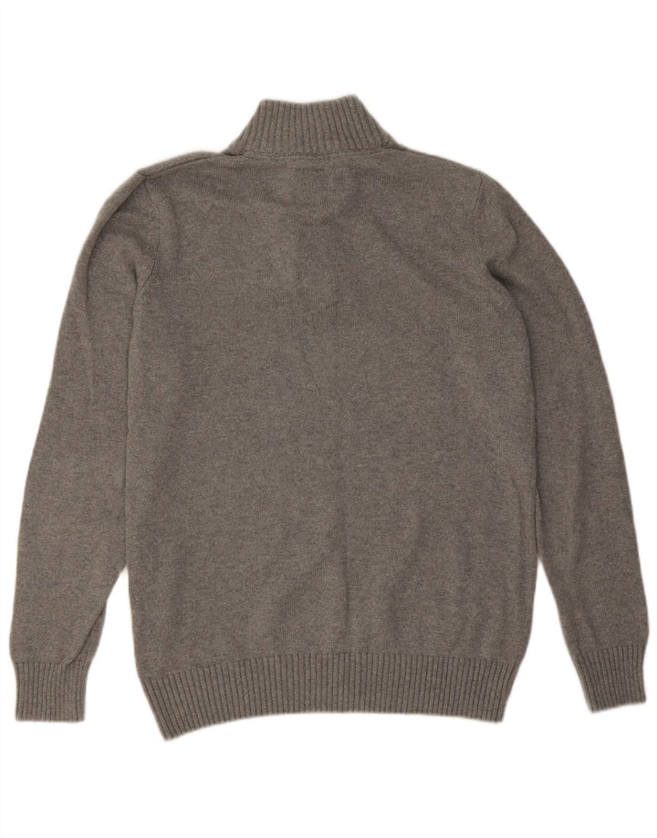 Besætningstøj Herre Button Neck Jumper Sweater Stor Grå Bomuld