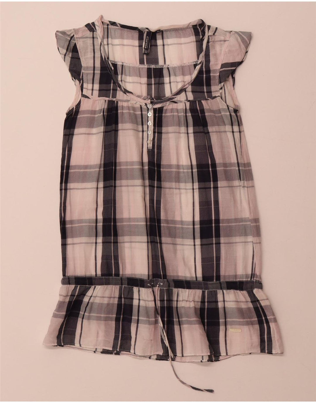 WOOLRICH Dame Tunika Bluse Top UK 6 XS Hvid ternet bomuld