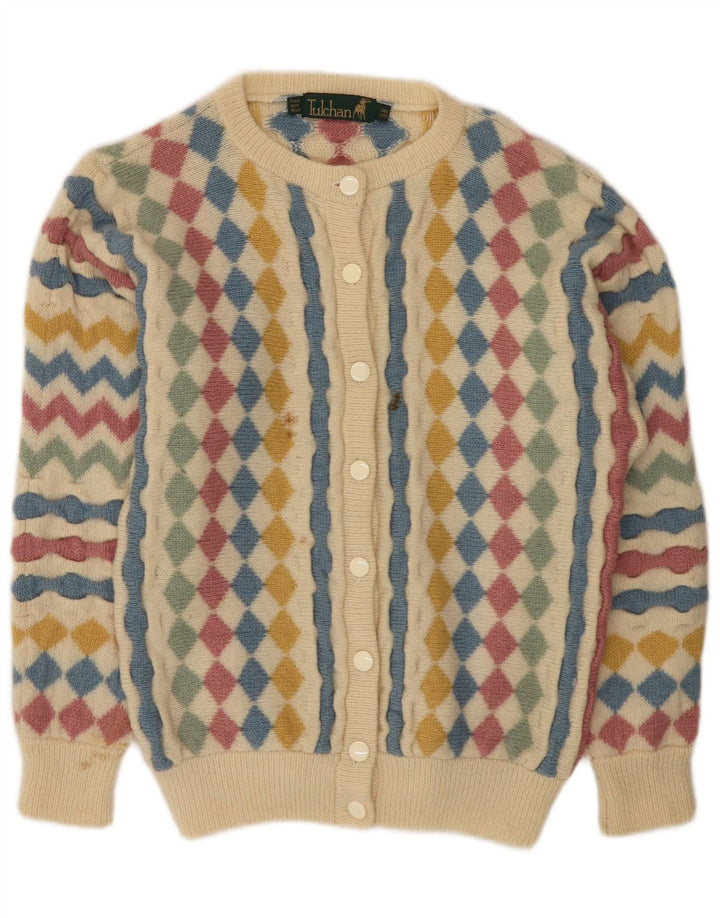 Tulchan Dame Cardigan Sweater One Size Beige Argyle/Diamond New Wool