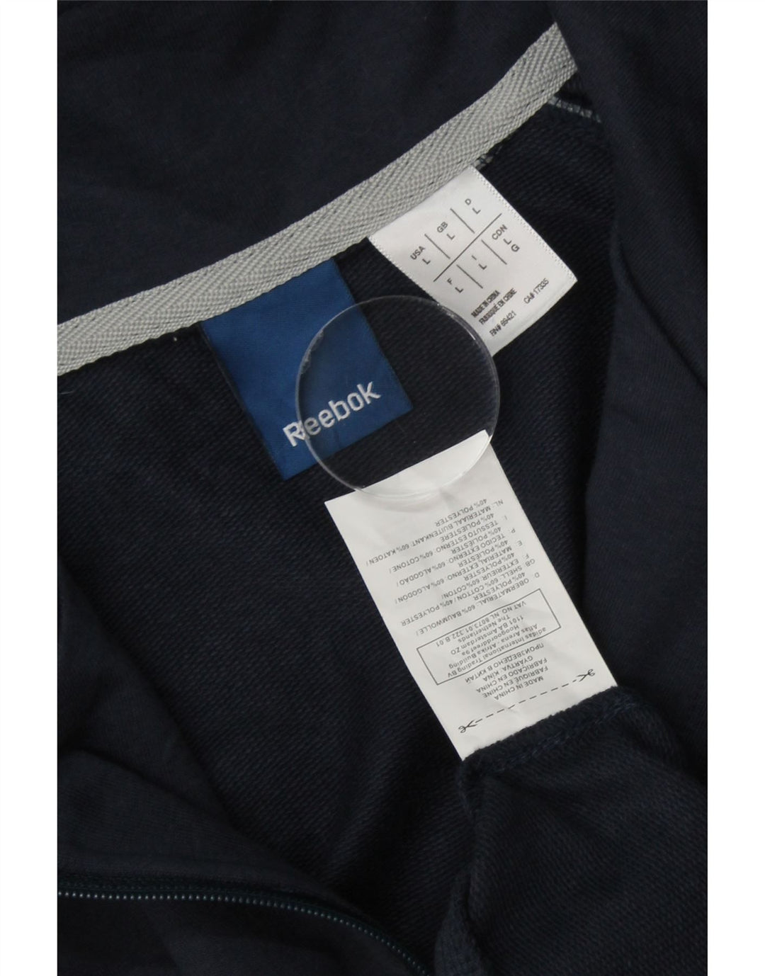 REEBOK Mens Graphic Tracksuit Top Jacket Large Navy Blue Cotton Vintage Reebok and Second-Hand Reebok from Messina Hembry 
