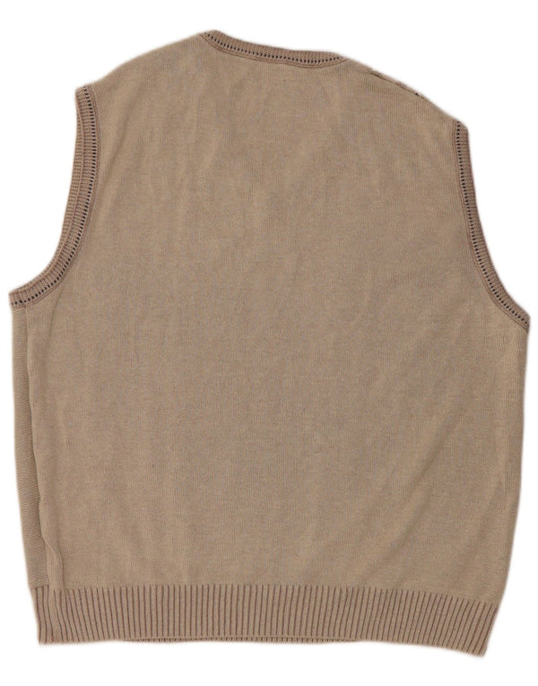 Vintage herrevest tanktop stor beige geometrisk bomuld