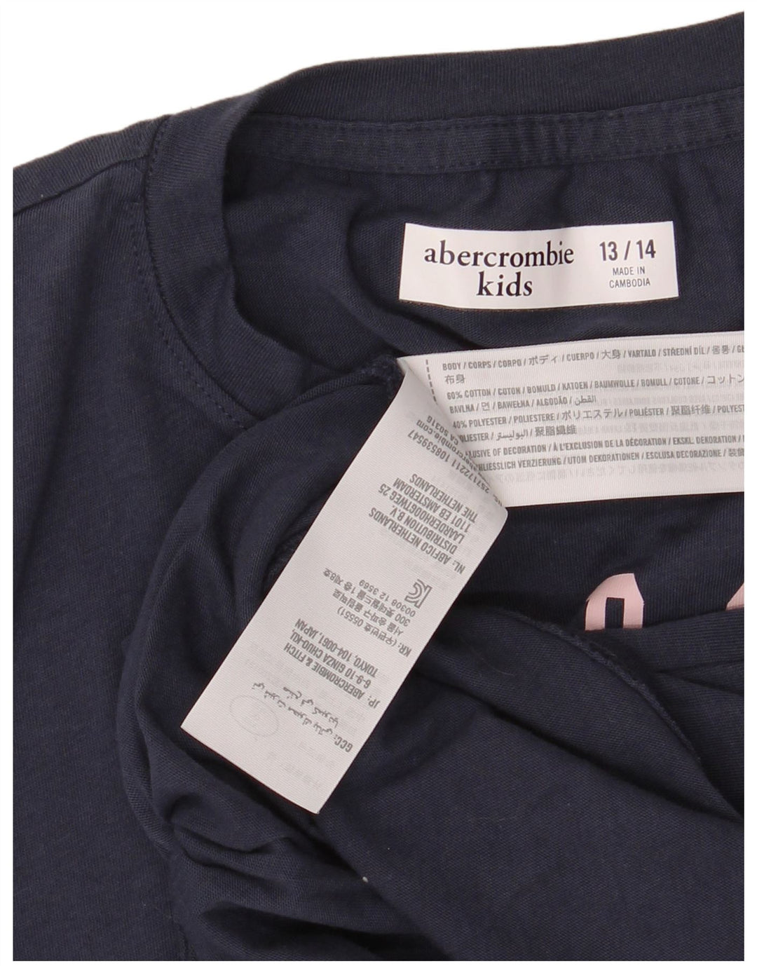 ABERCROMBIE & FITCH Grafisk T-shirt-top til piger 13-14 år Navyblå bomuld