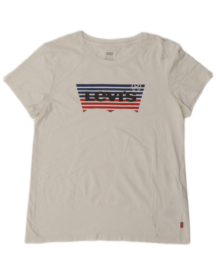 Levi's Dame Grafisk T-Shirt Top UK 14 Medium Hvid Bomuld