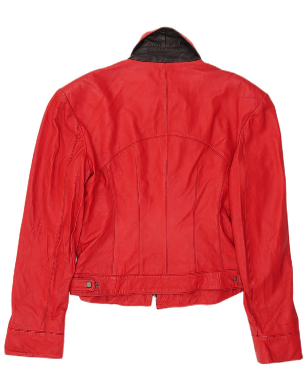 David 2 Dame Læderjakke UK 14 Medium Rød Colourblock Læder