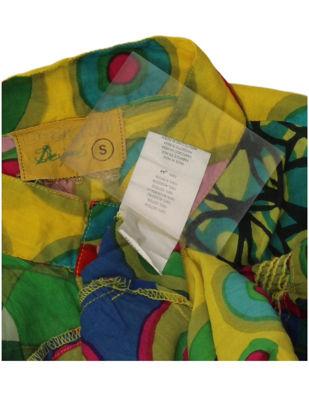 DESIGUAL Damebluse Top UK 10 Lille flerfarvet geometrisk bomuld