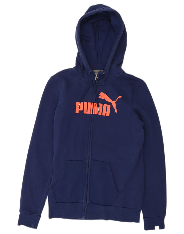 Puma Womens Graphic Zip Hoodie Sweater UK 8 Small Blue Cotton