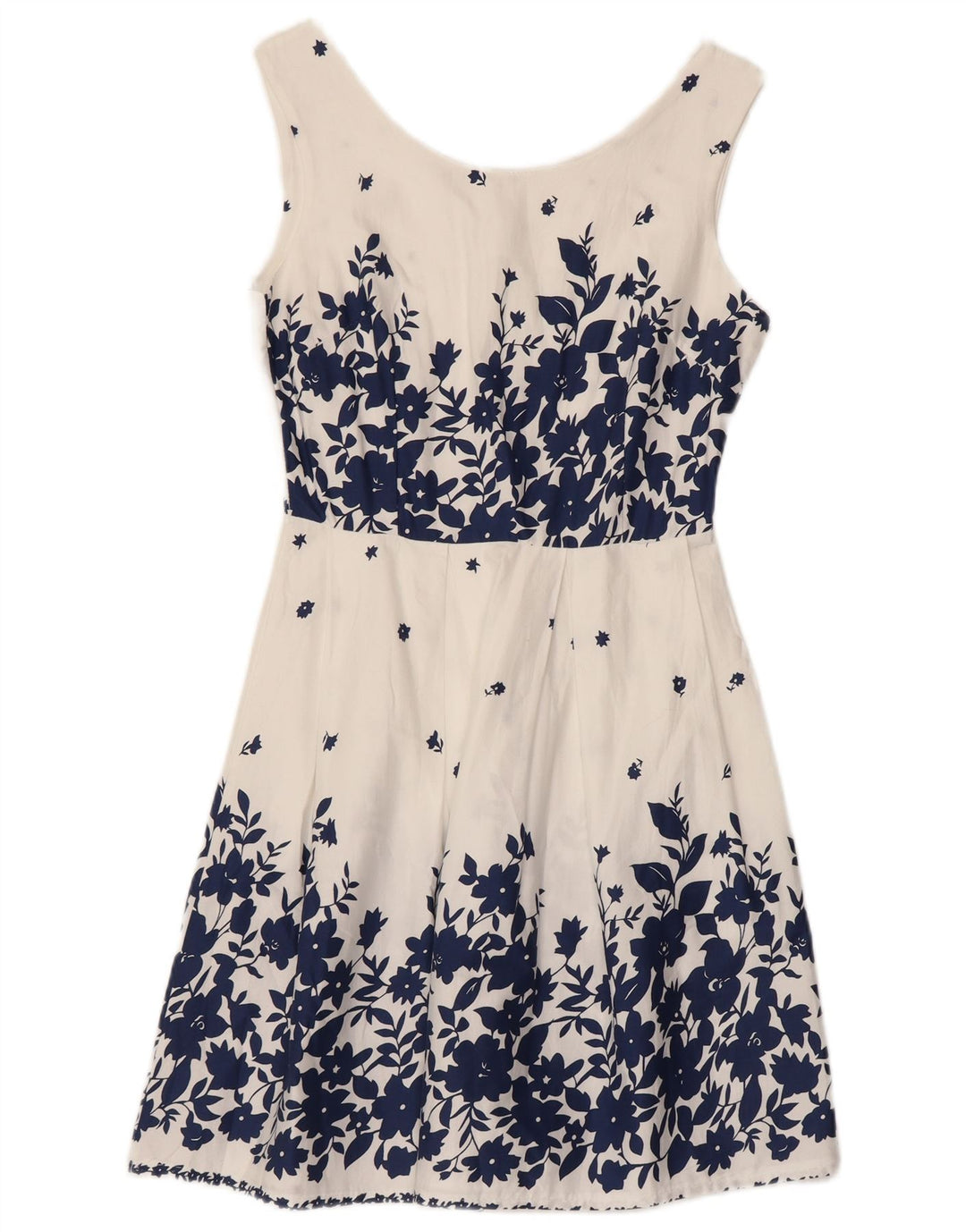 VINTAGE Dame Ærmeløs A-Line Kjole UK 8 Small White Floral Bomuld