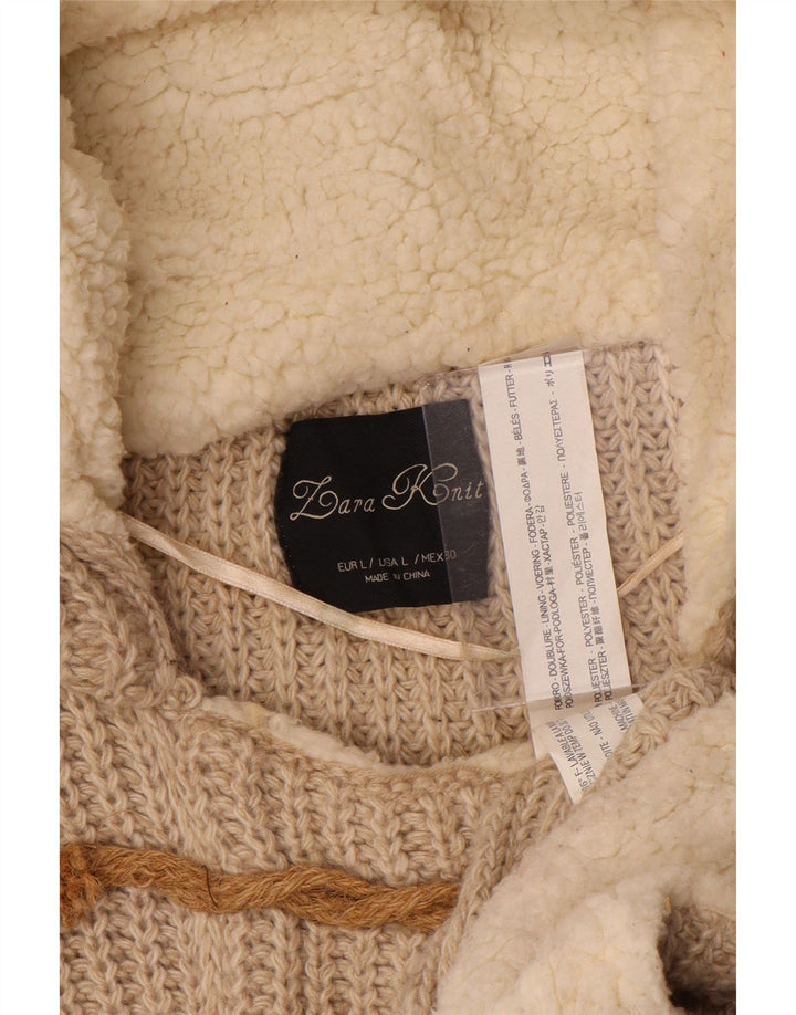 Zara Dame hætte cardigan sweater UK 16 Large Beige Polyester