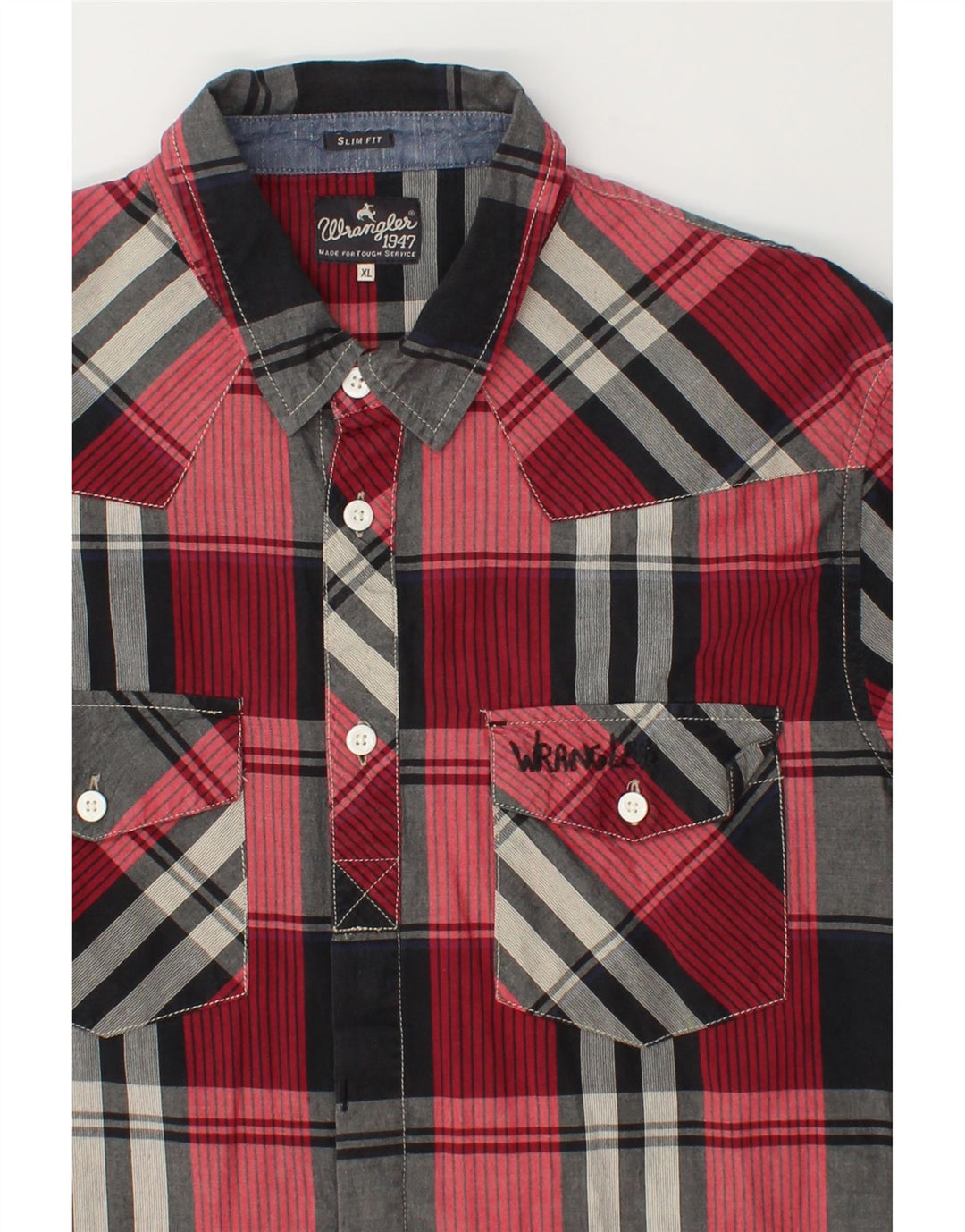 WRANGLER Mens Slim Fit Shirt XL Red Check Cotton Vintage Wrangler and Second-Hand Wrangler from Messina Hembry 