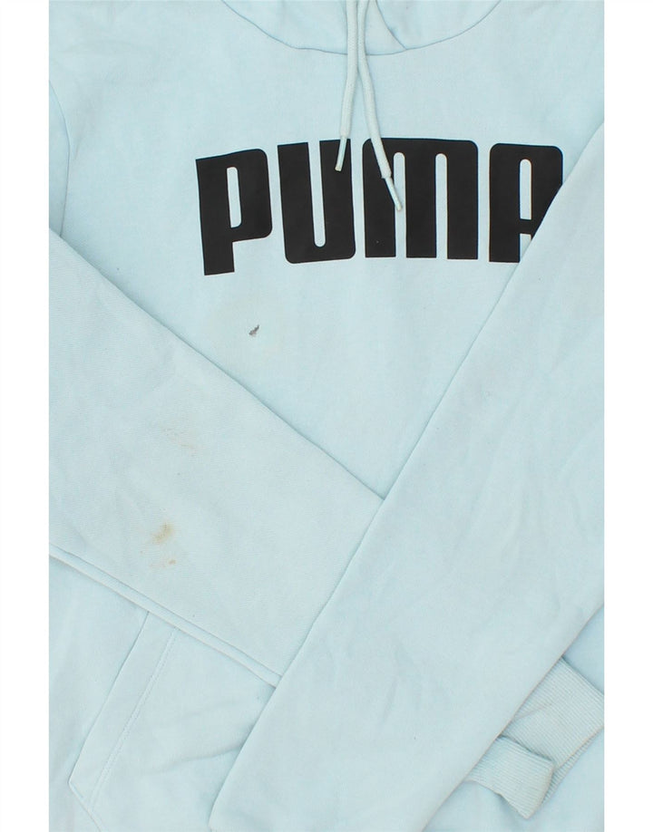 PUMA Womens Graphic Hoodie Jumper UK 12 Medium Blue Cotton Vintage Puma and Second-Hand Puma from Messina Hembry 