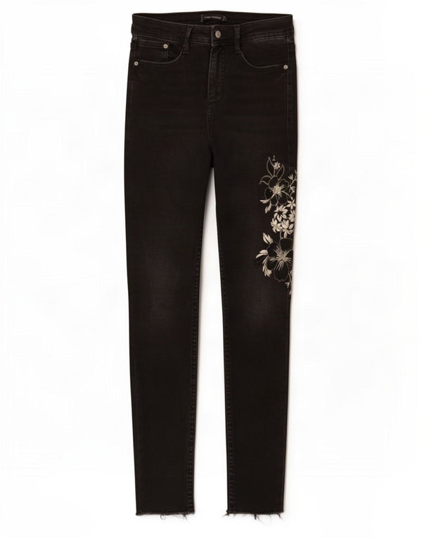 Zara Dame Trafaluc Skinny Jeans EU 36 XS W26 L27 Sort Blomsterbomuld