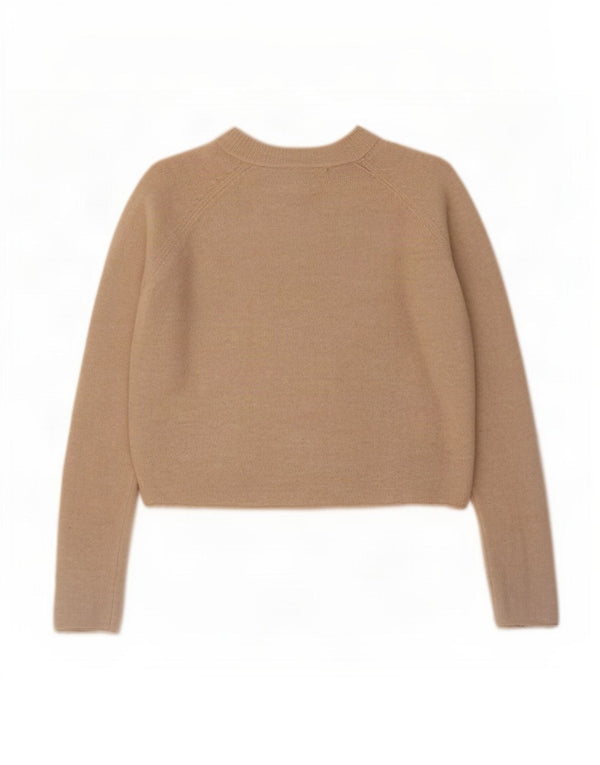 Zara Womens Crop Oversized Boat Neck Jumper Sweater UK 10 Small Beige