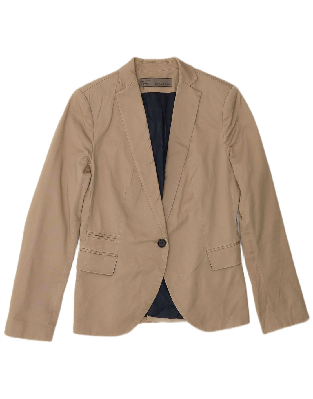 Zara Dame 1 Knap Blazer Jakke UK 12 Medium Beige Bomuld