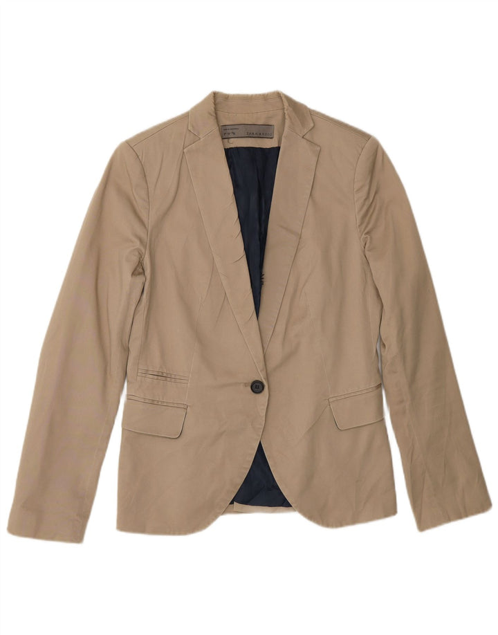 Zara Dame 1 Knap Blazer Jakke UK 12 Medium Beige Bomuld