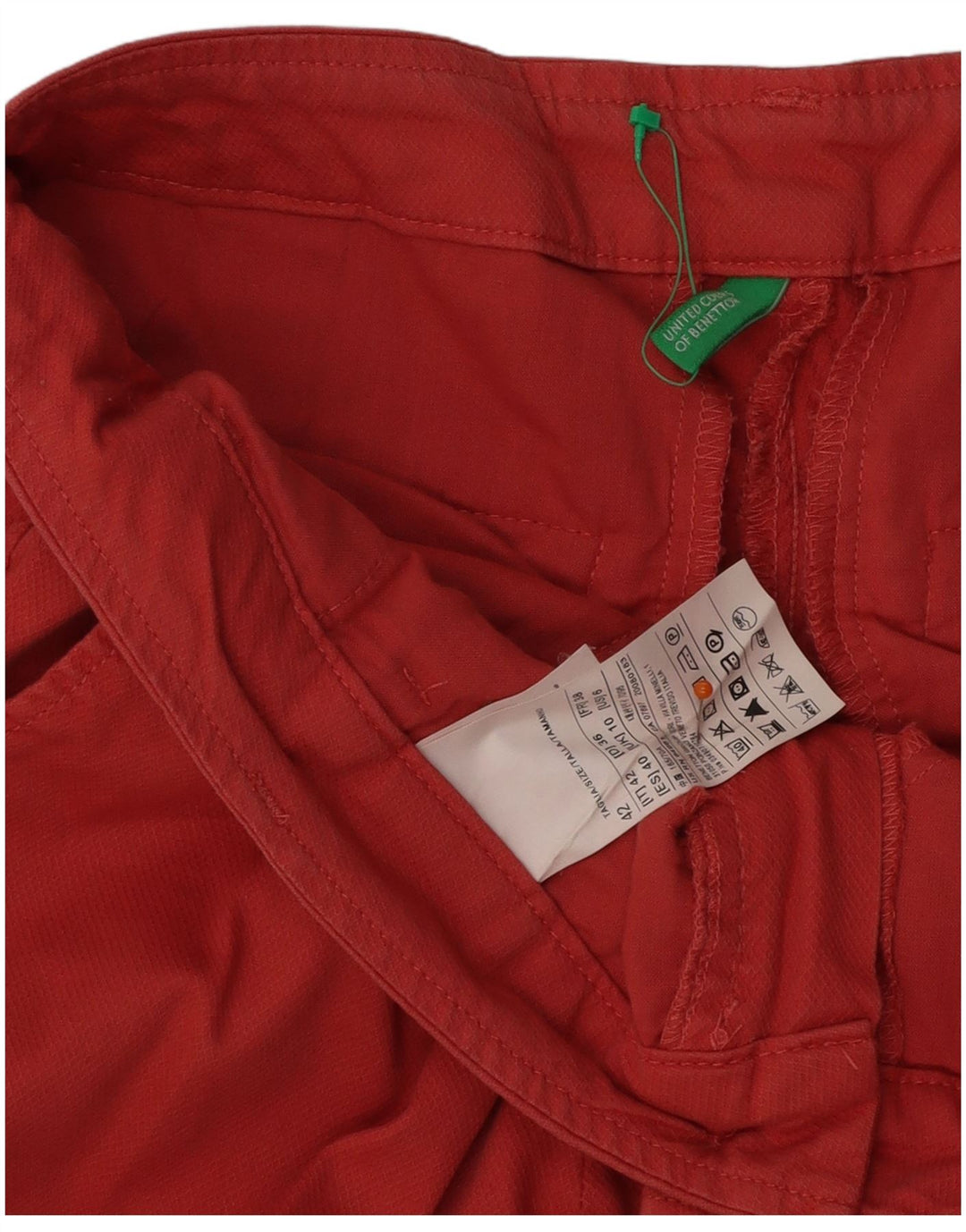 BENETTON lige cropped bukser til kvinder UK 10 Small W31 L25 rød bomuld