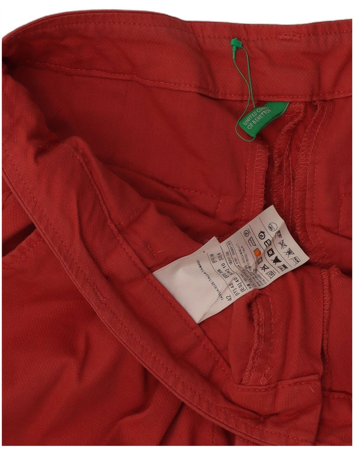 BENETTON lige cropped bukser til kvinder UK 10 Small W31 L25 rød bomuld