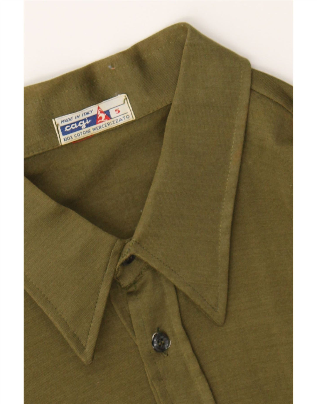 CAGLI Mens Short Sleeve Shirt Medium Khaki Cotton Vintage Cagli and Second-Hand Cagli from Messina Hembry 