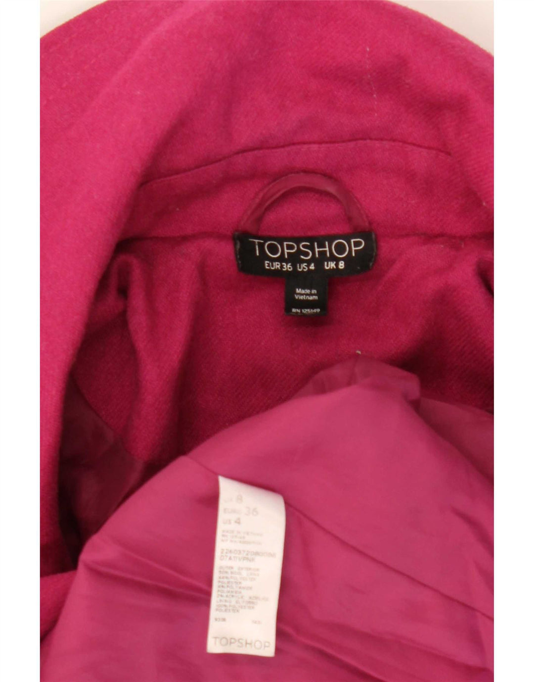 Topshop Dame Overfrakke UK 8 Lille Pink Uld