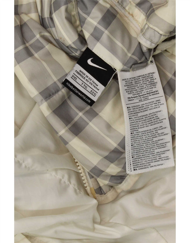 Nike Herre Hætte Vendbar Polstret Jakke UK 44 2XL Hvid Ternet polyester