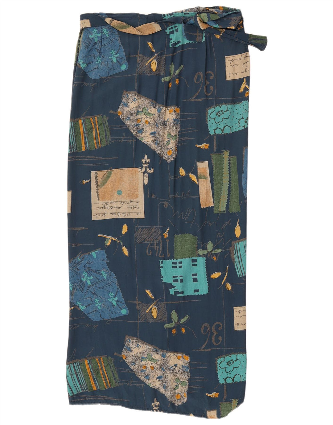 Vintage slå-om nederdel til kvinder W30 Medium marineblå patchwork